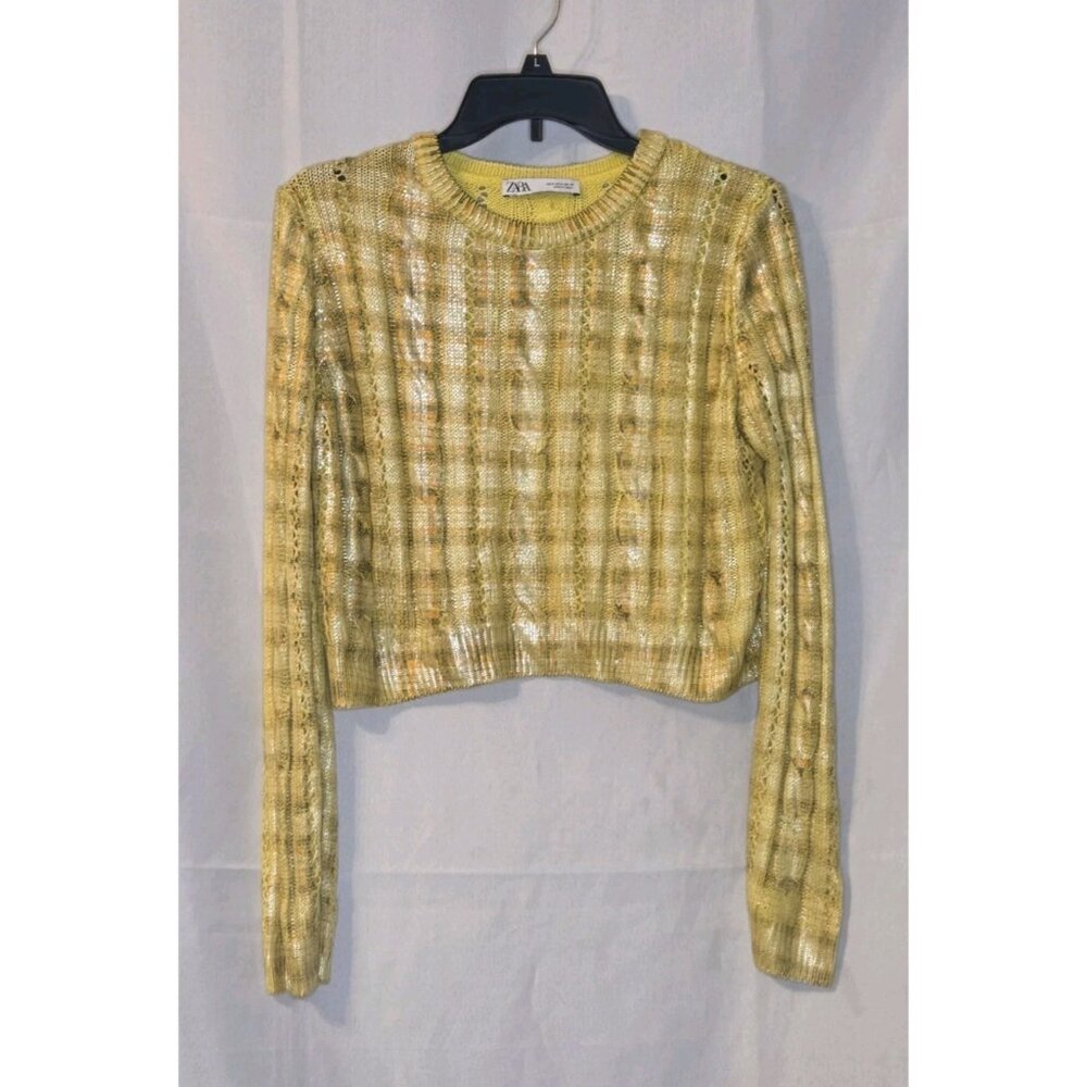 Zara LS Crop Sweater Size Small Orange & Yellow Shiny coating